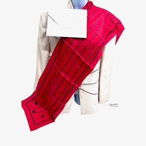 New In Box The Designer Scarf   100%  silk  50"x11" color red black striped (82)